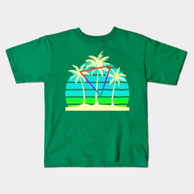 *0s Retro Beach Palm trees Sunset Kids T-Shirt by AlondraHanley